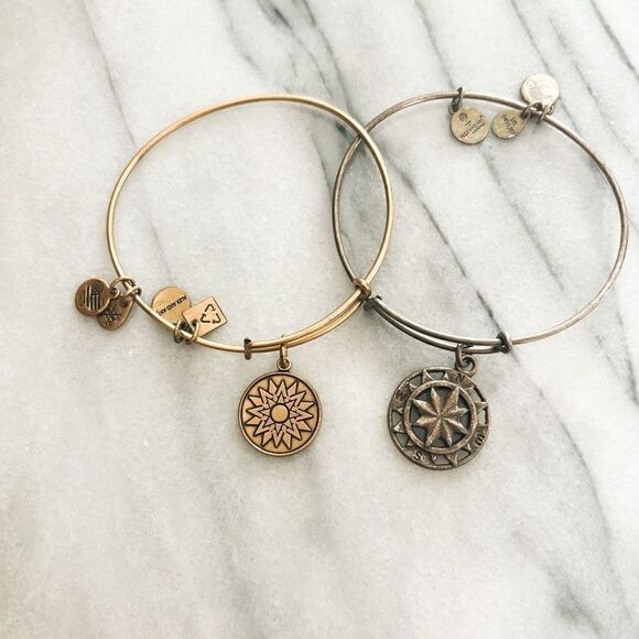 Alex and Ani Bracelet Set Charm Dangle Gold Silver Toned Bangle - Picture 1 of 3